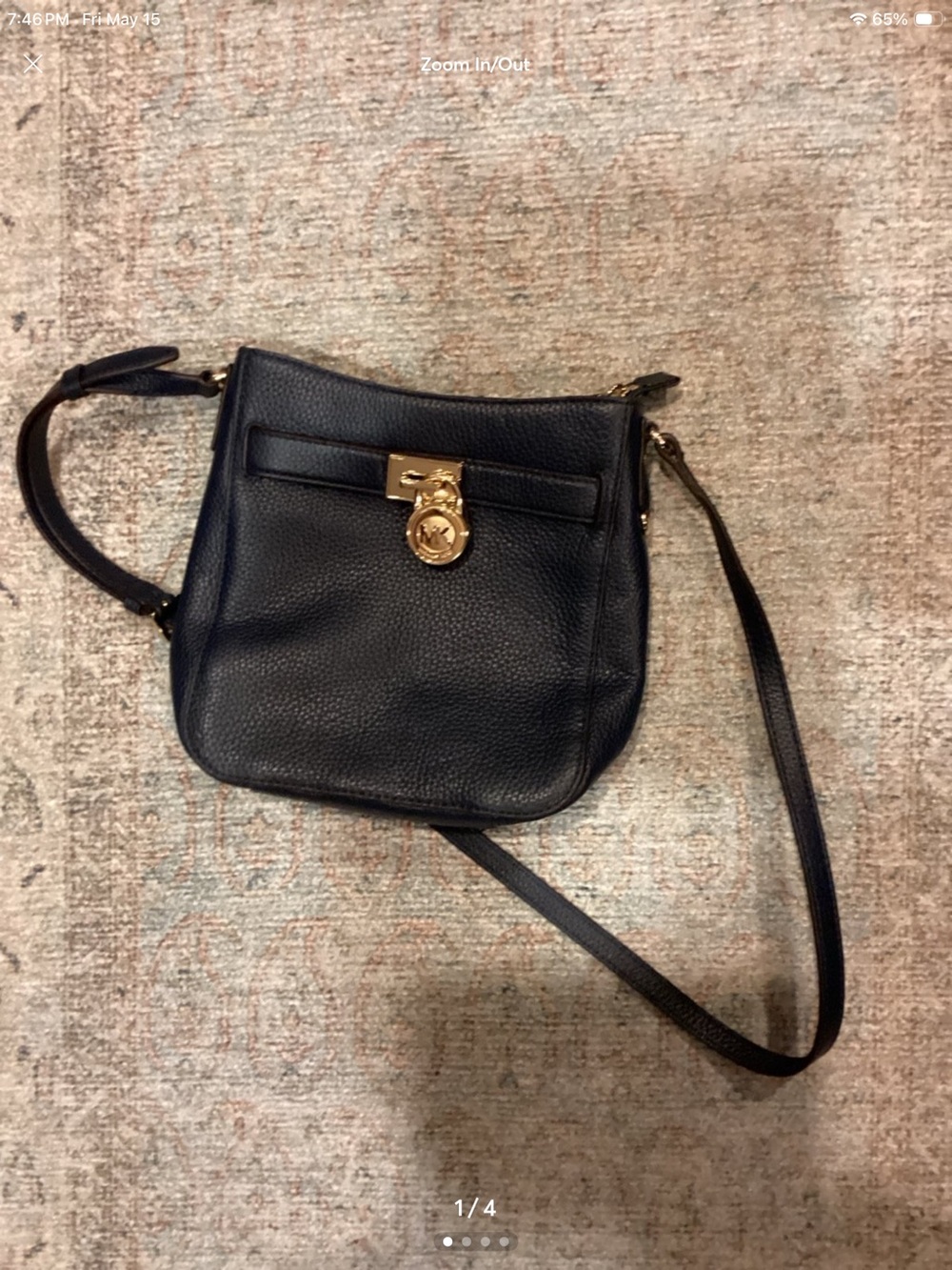 Michael Kors Navy Blue Pebbled Leather Crossbody with Gold Accent